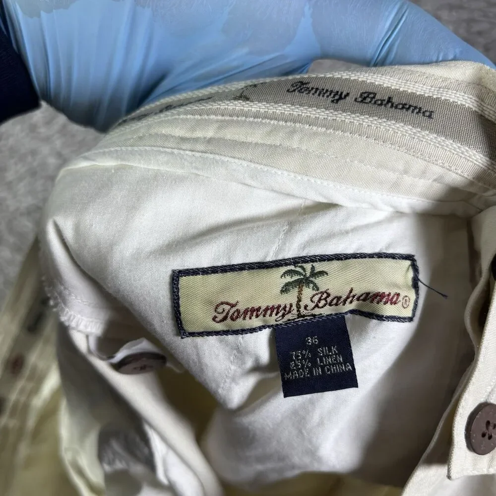 Tommy Bahama Linen Silk Pants Mens 36 Beige Pleated Preppy Designer Beach Summer